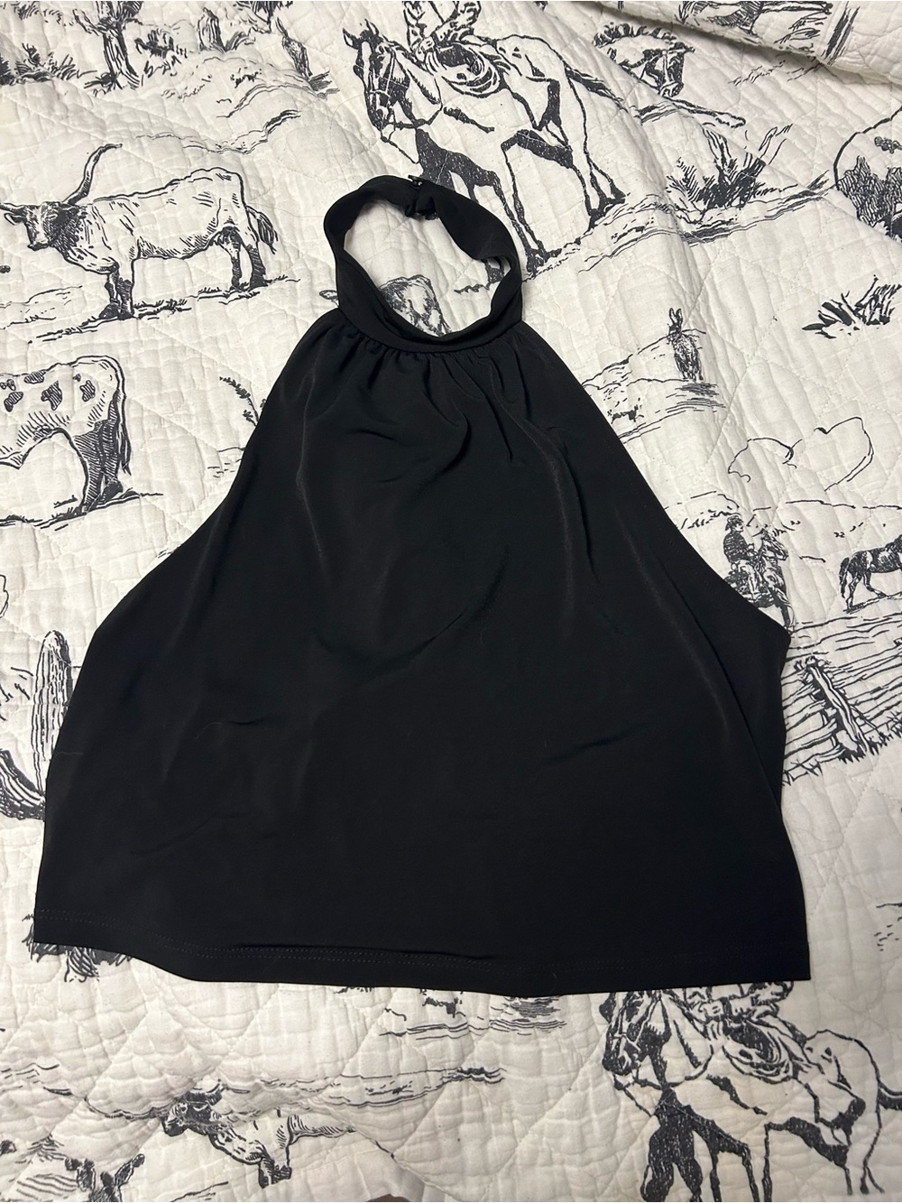 Forever 21 Black Halter Top with Gathered Neckline